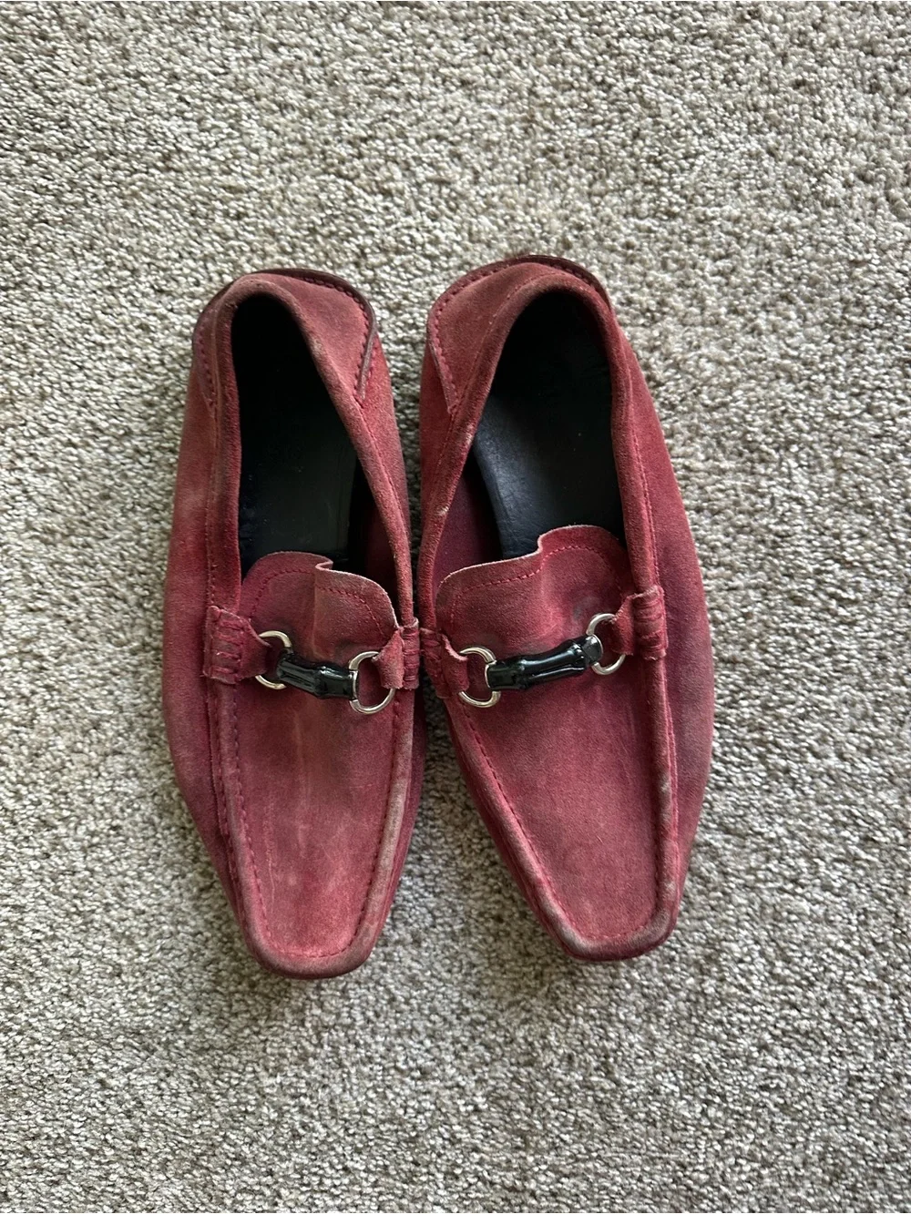 Gucci Horsebit Burgundy Suede Slip-On Loafers Mens 9G EU 43 Model 194312